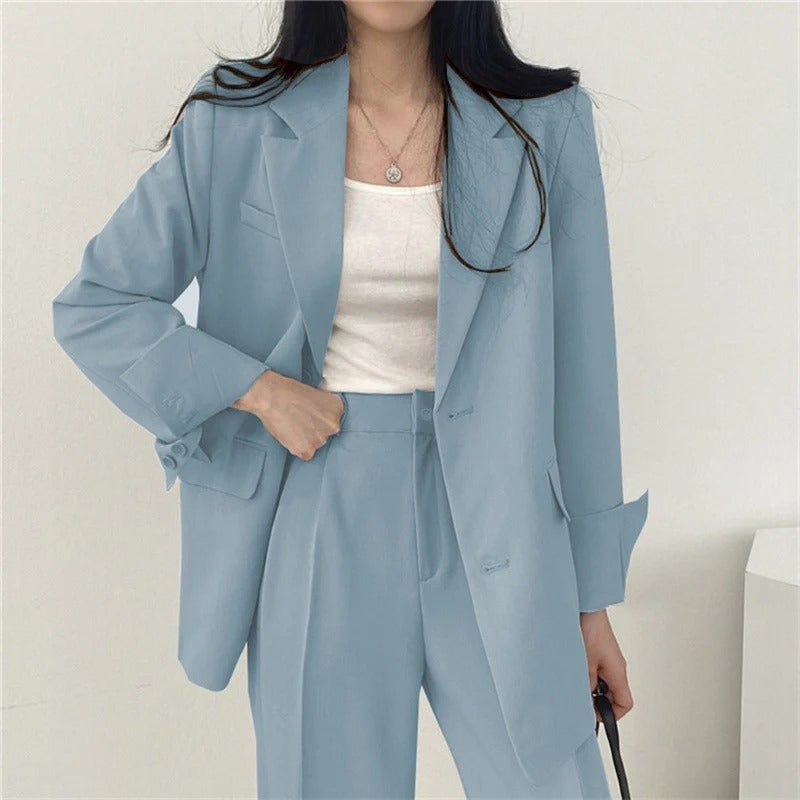 Elegant Tailored Blazer and Trouser Set with Relaxed Fit for Women