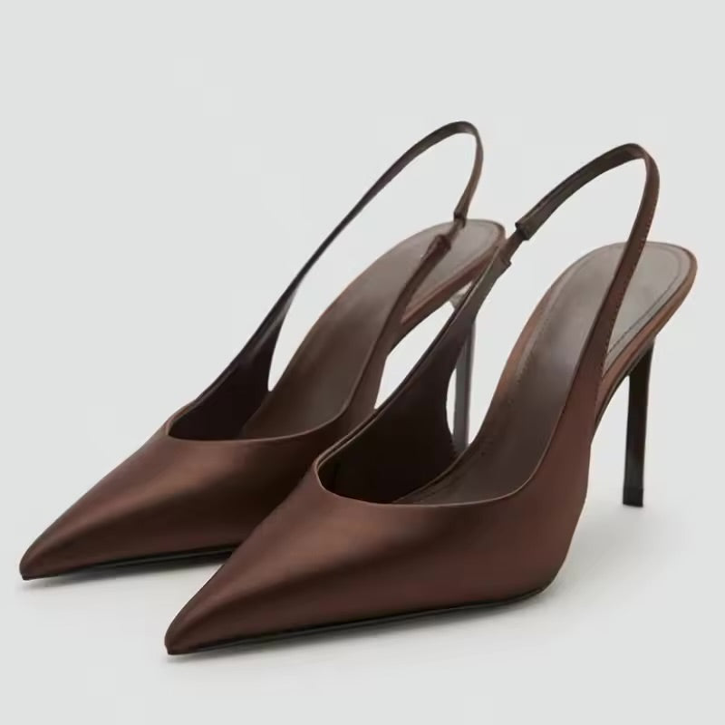 Satin Slingback Stiletto Heels with Pointed Toe for Women