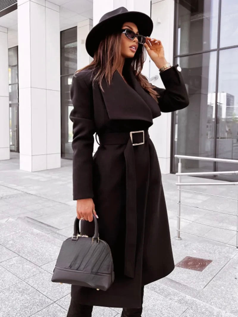 Long Trenchcoat with Shawl Collar and Belt for Women