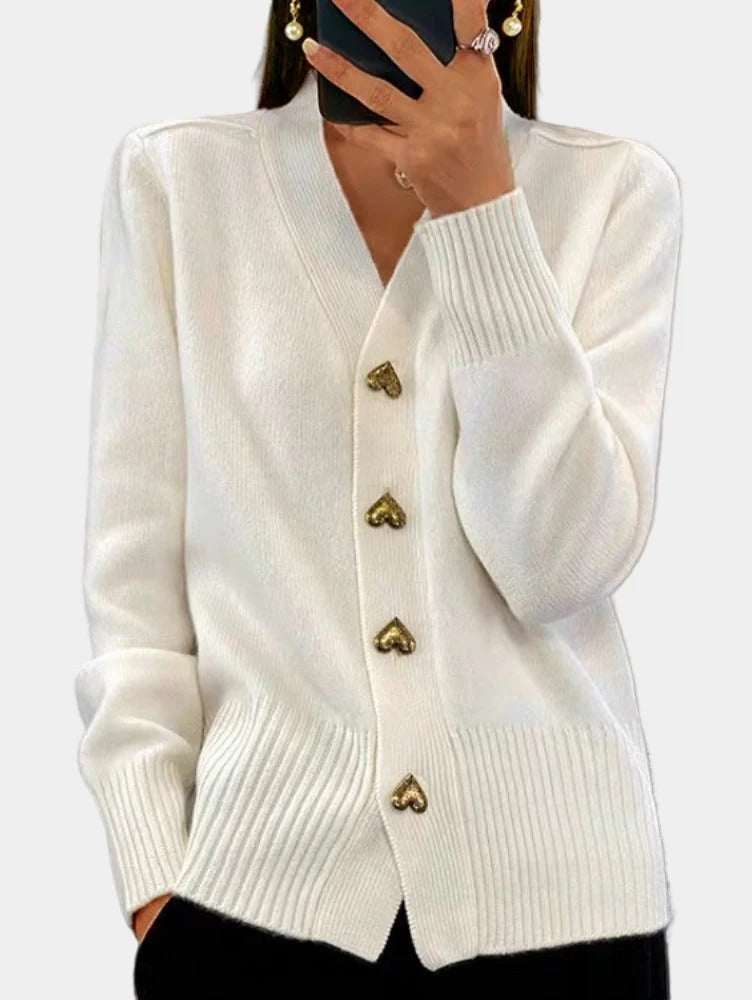 Knit V Neck Heart Button Cardigan for Women