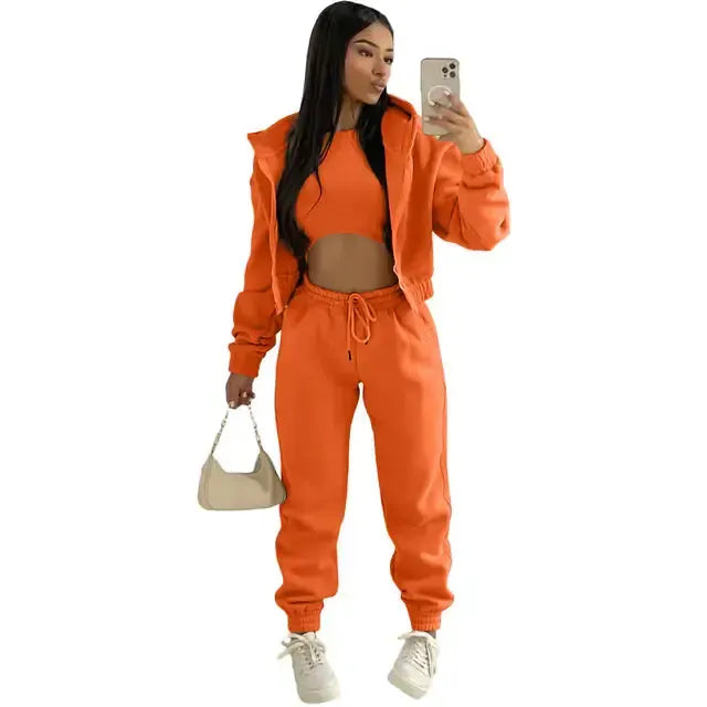 Cropped Hoodie Top and Joggers Tracksuit Set for Women