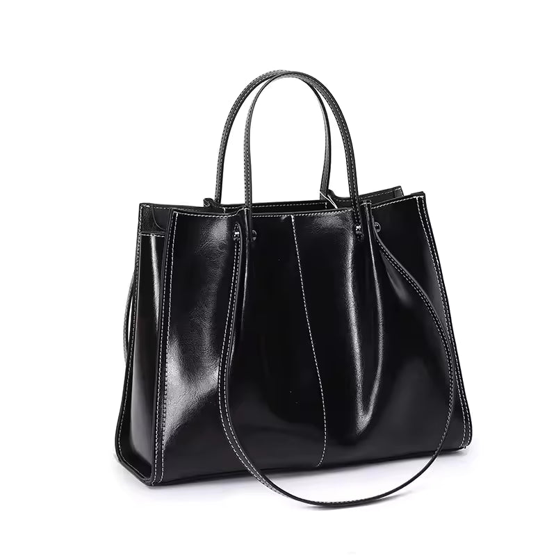 Faux Leather Contrast Stitch Tote Bag for Women
