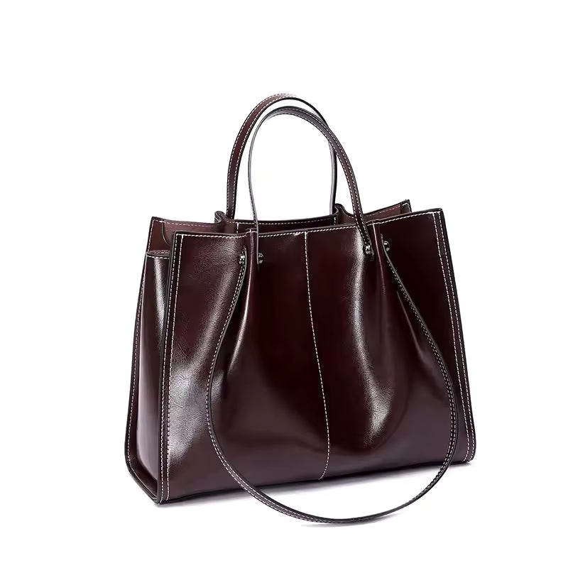 Faux Leather Contrast Stitch Tote Bag for Women
