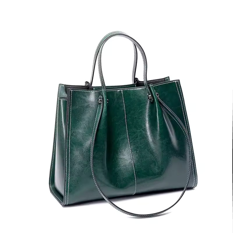 Faux Leather Contrast Stitch Tote Bag for Women