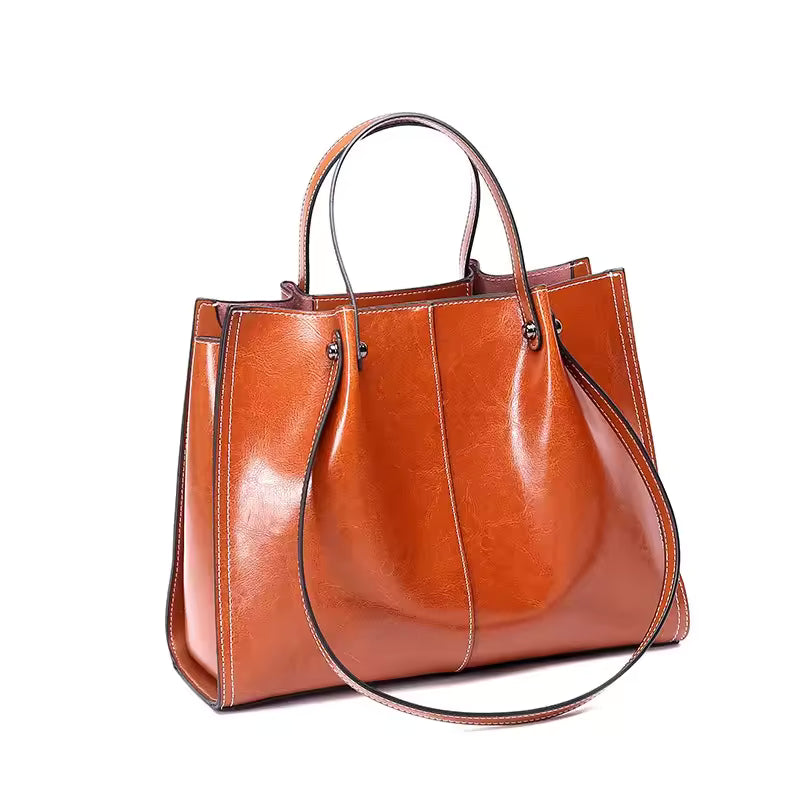 Faux Leather Contrast Stitch Tote Bag for Women