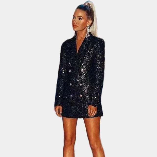 Glitter Sequin Double Breasted Blazer for Women