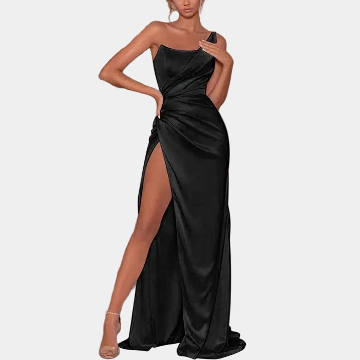 Satin One Shoulder Ruched Party Dress for Women