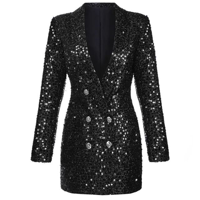 Glitter Sequin Double Breasted Blazer for Women