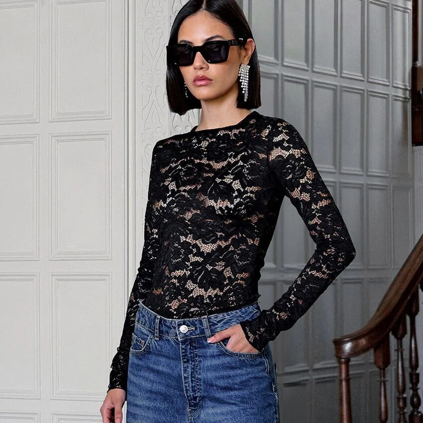 Floral Lace Long Sleeve Top for Women