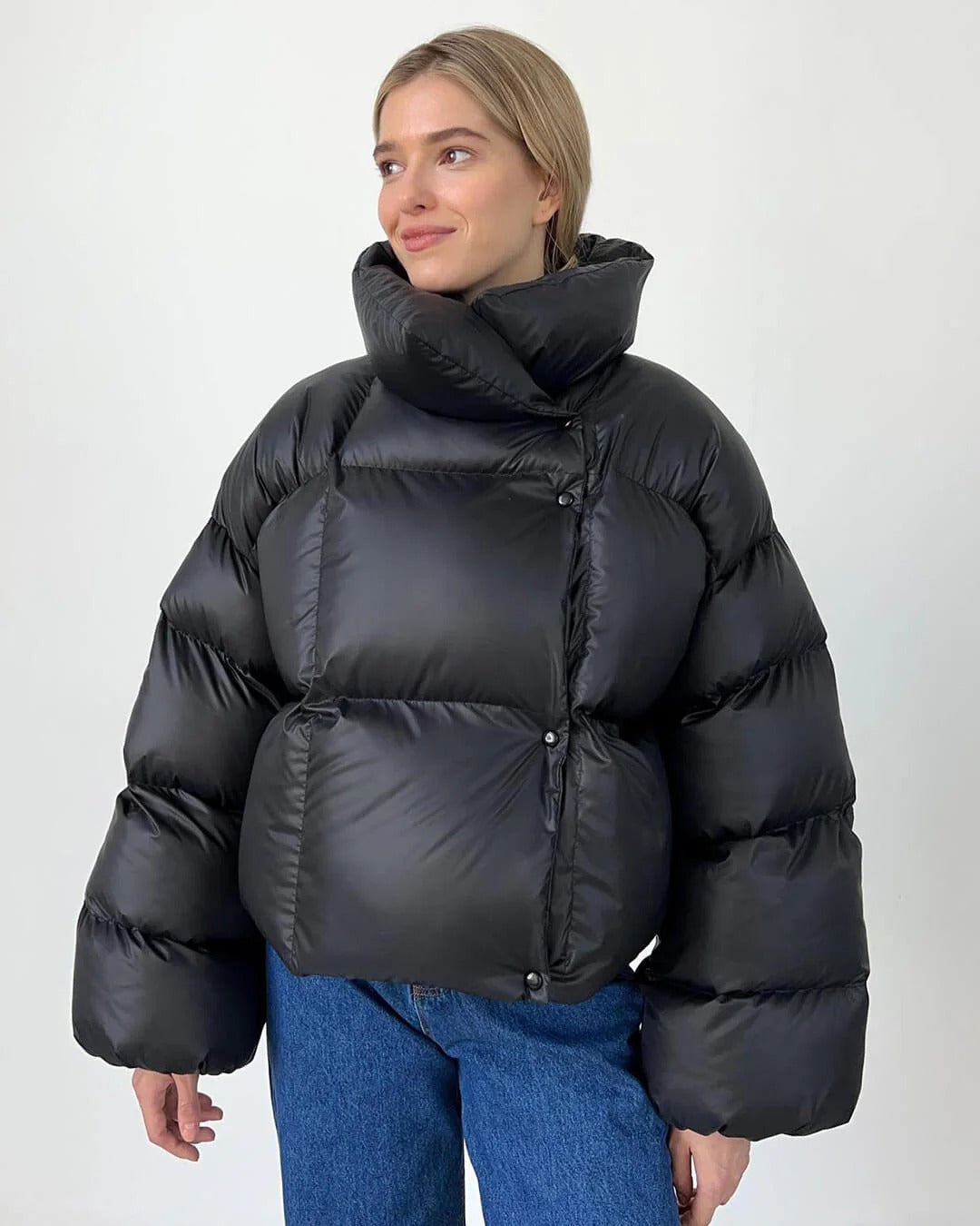 Padded Stand Collar Puffer Jacket for Women