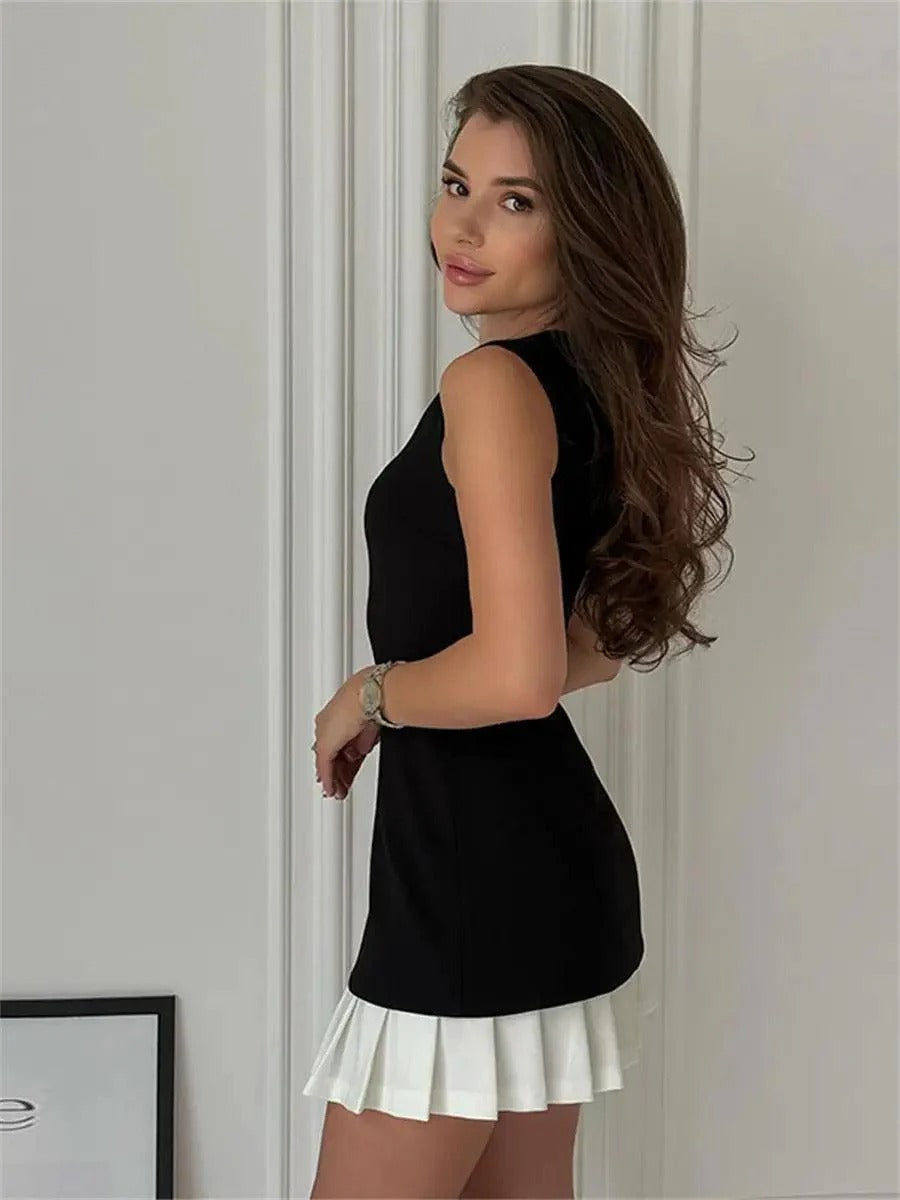Sleeveless Mini Dress with Pleated Hem for Women