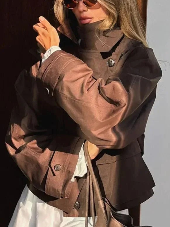 Short Trench Jacket with Oversized Fit for Women