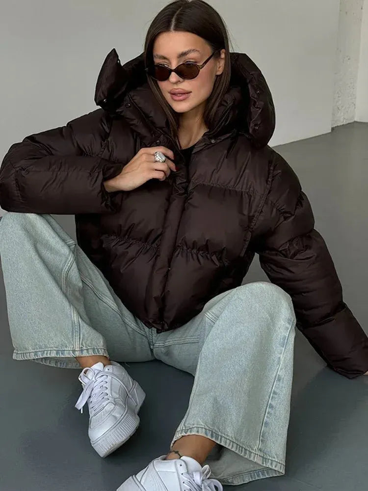 Oversized Hooded Short Puffer Jacket for Women