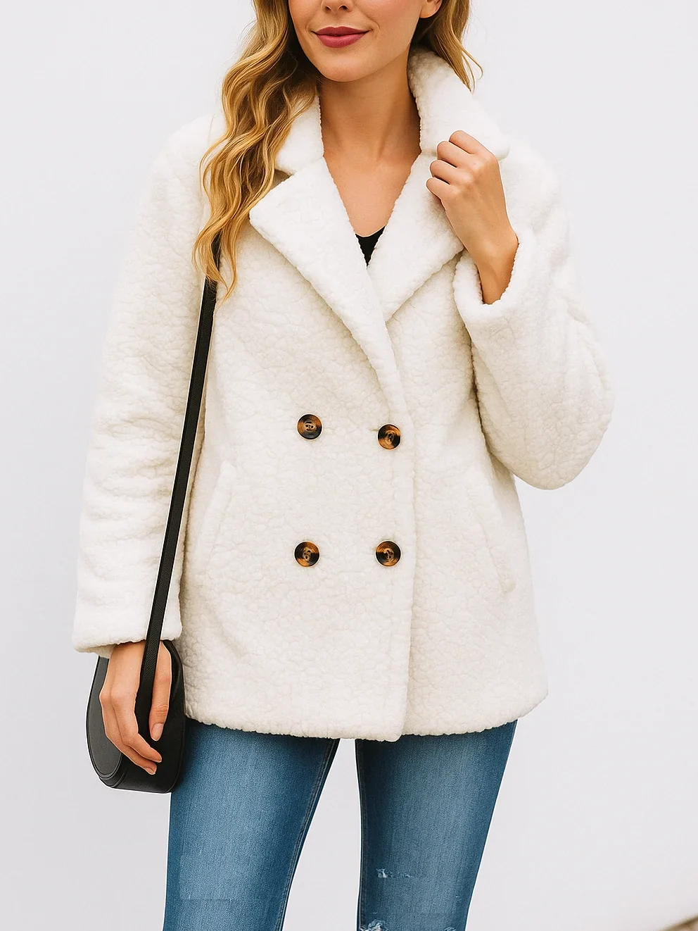 Double-Breasted Teddy Coat for Women