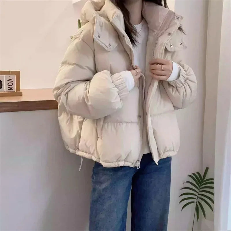 Hooded Puffer Jacket with High Neck for Women