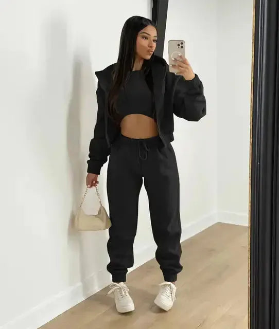 Cropped Hoodie Top and Joggers Tracksuit Set for Women