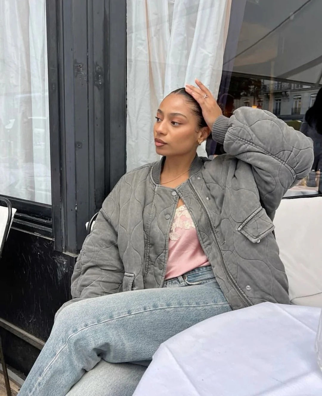 Quilted Oversized Bomber Jacket for Women