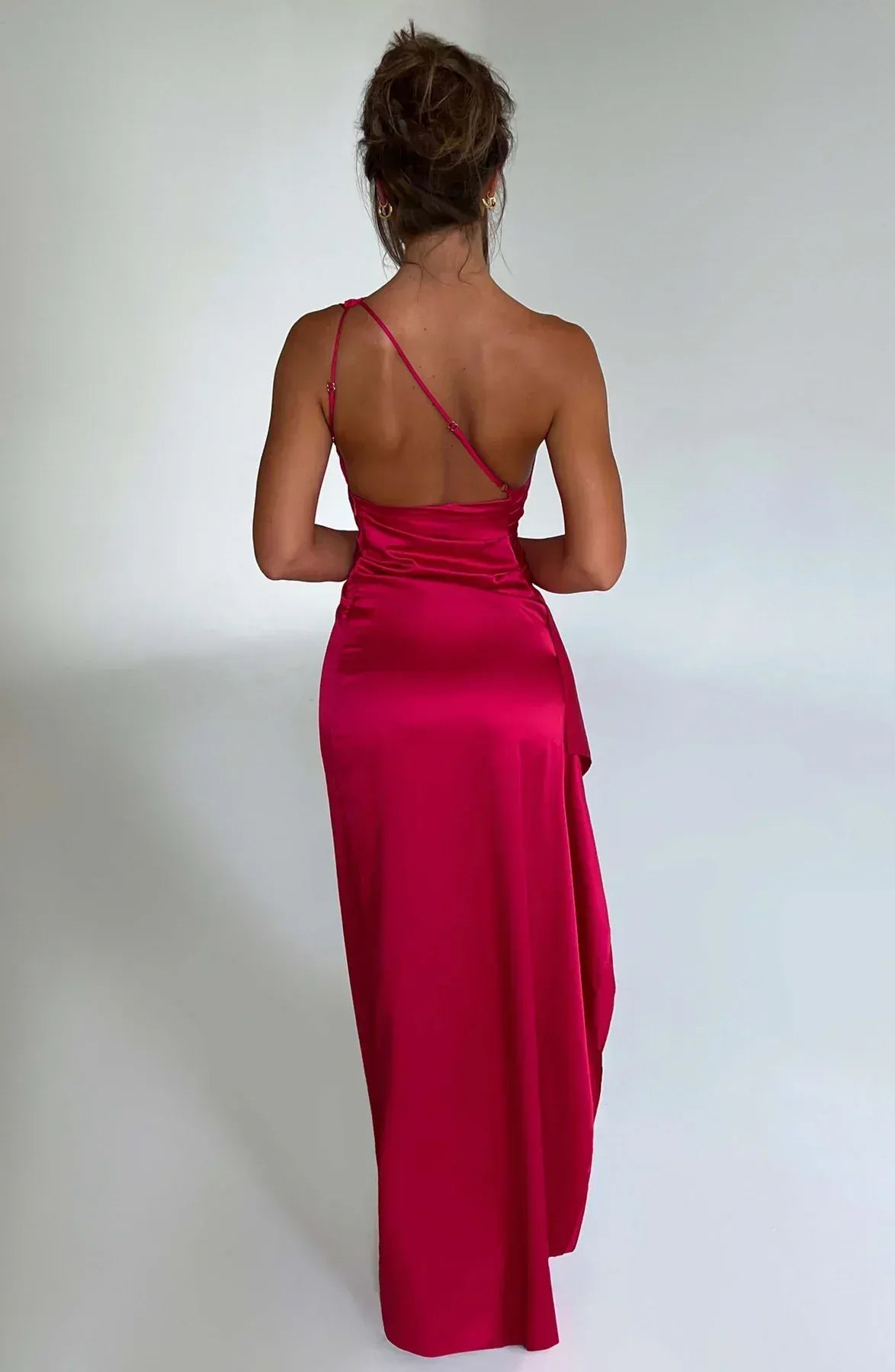 Satin One Shoulder High Slit Maxi Dress for Women