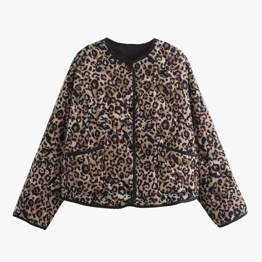Leopard Print Quilted Padded Jacket for Women