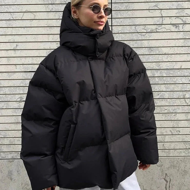 Oversized Hooded Stand Collar Puffer Jacket for Women