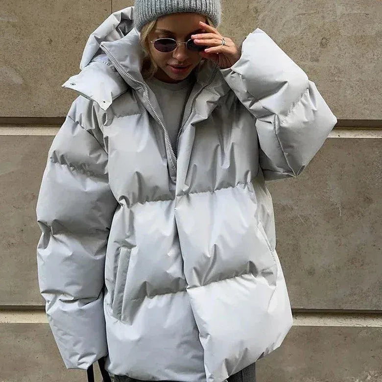 Oversized Hooded Stand Collar Puffer Jacket for Women