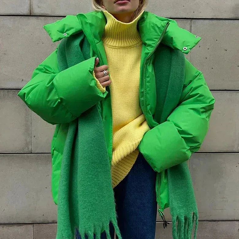 Oversized Hooded Stand Collar Puffer Jacket for Women