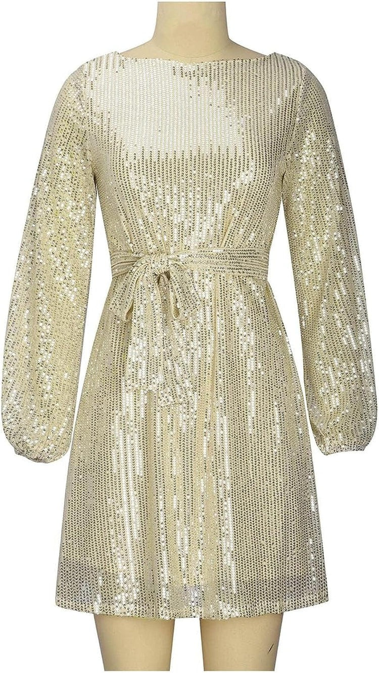 Sequin Tie Waist Mini Dress for Women