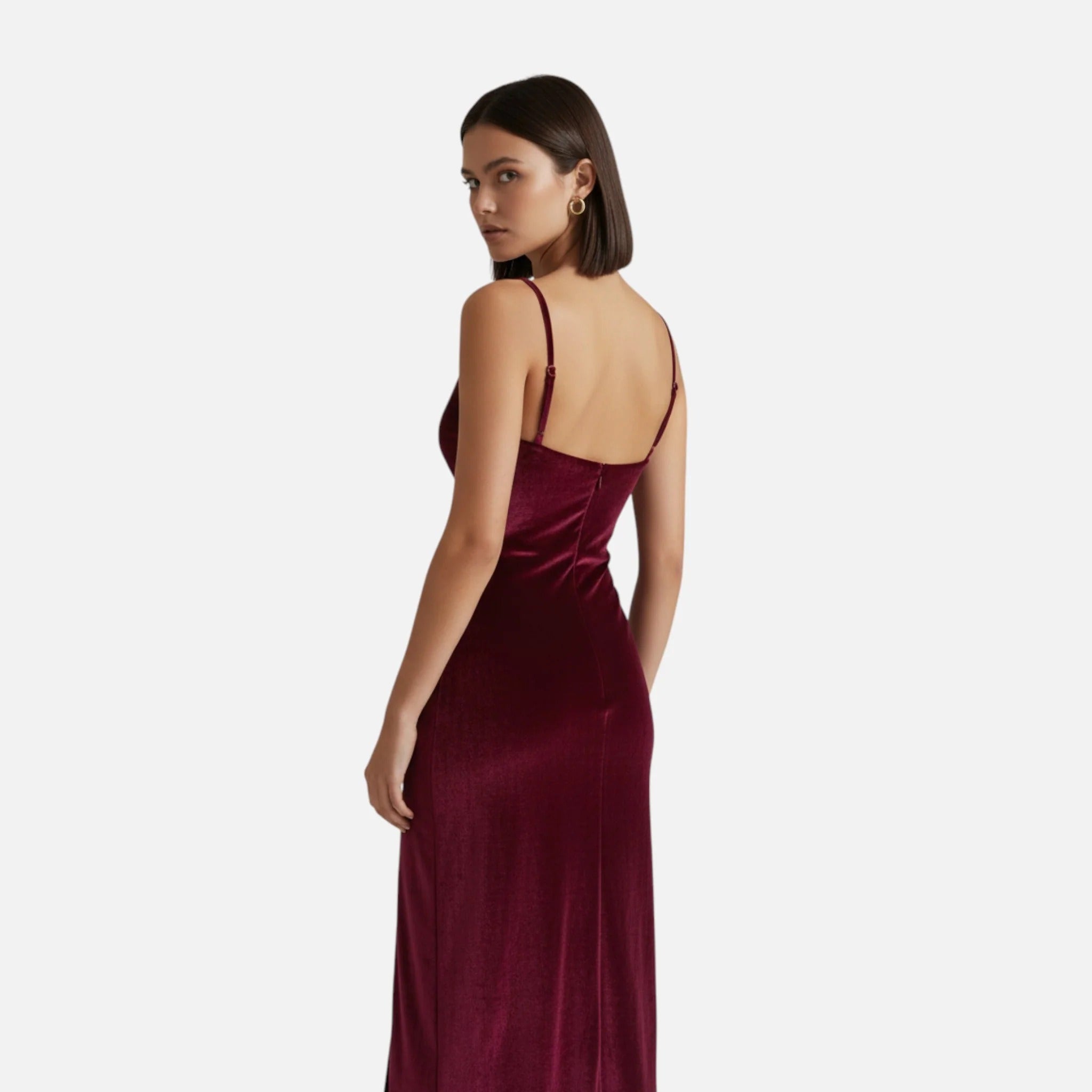 Velvet Cowl Neck Side Slit Maxi Dress for Women