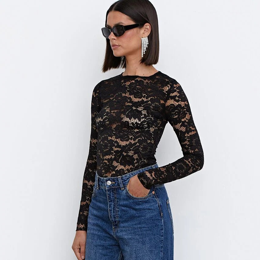 Floral Lace Long Sleeve Top for Women