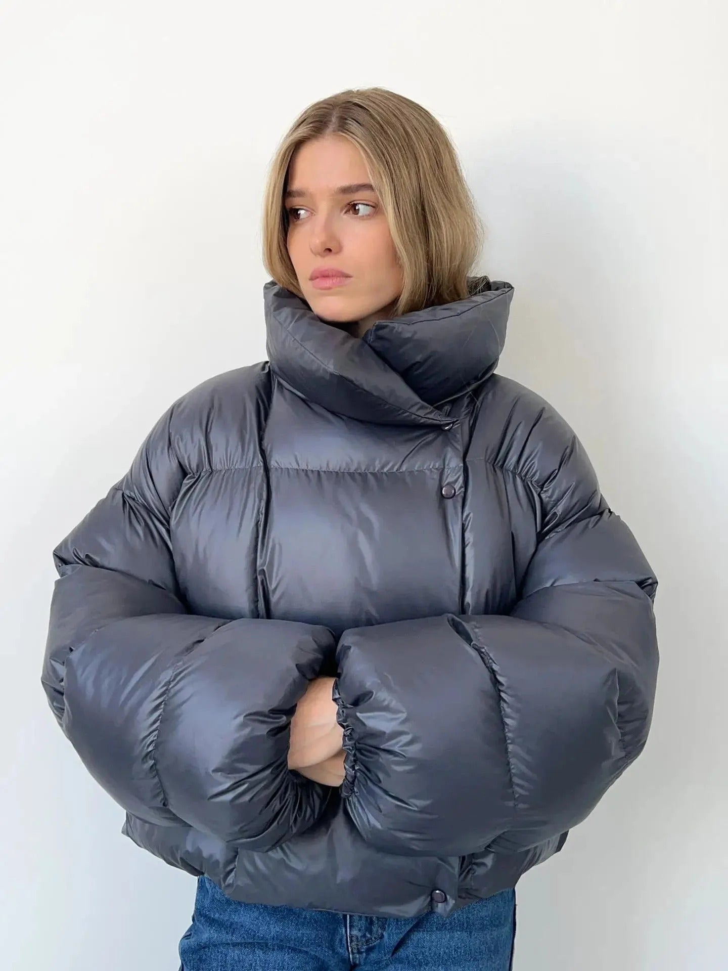 Padded Stand Collar Puffer Jacket for Women
