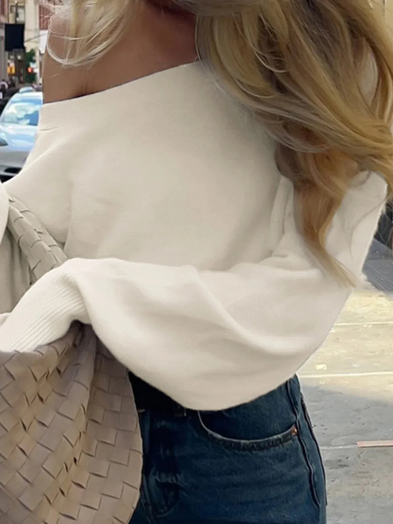 Loose Fit Off Shoulder Knit Jumper for Women