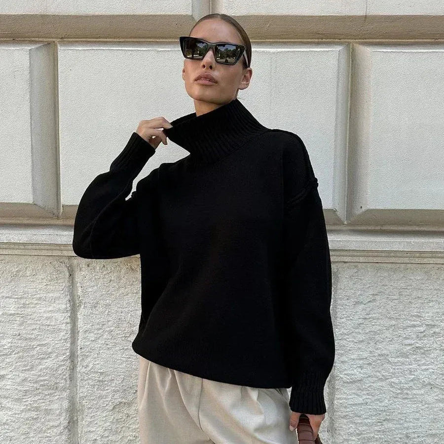 Oversized Ribbed Turtleneck Jumper for Women
