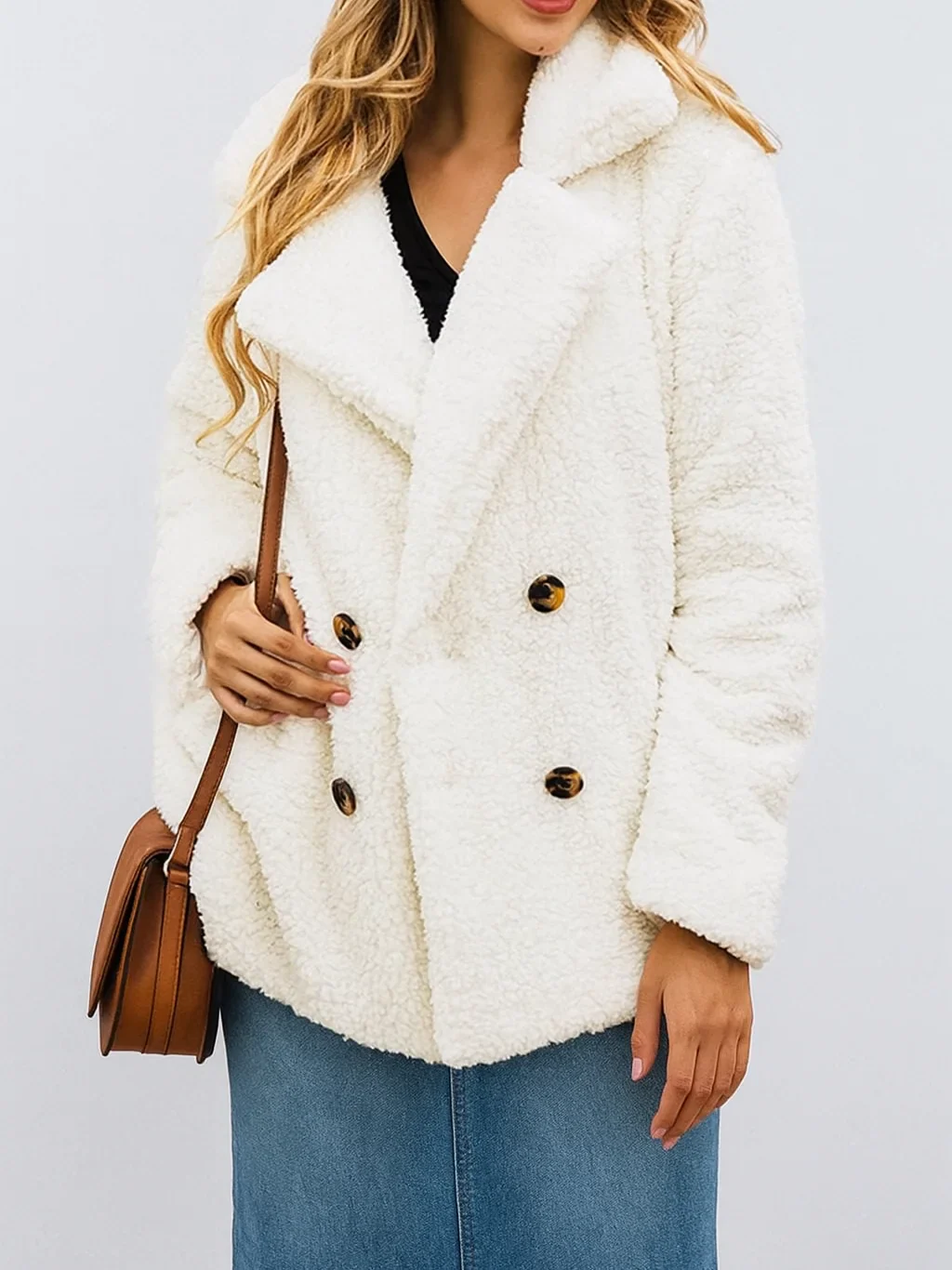 Double-Breasted Teddy Coat for Women
