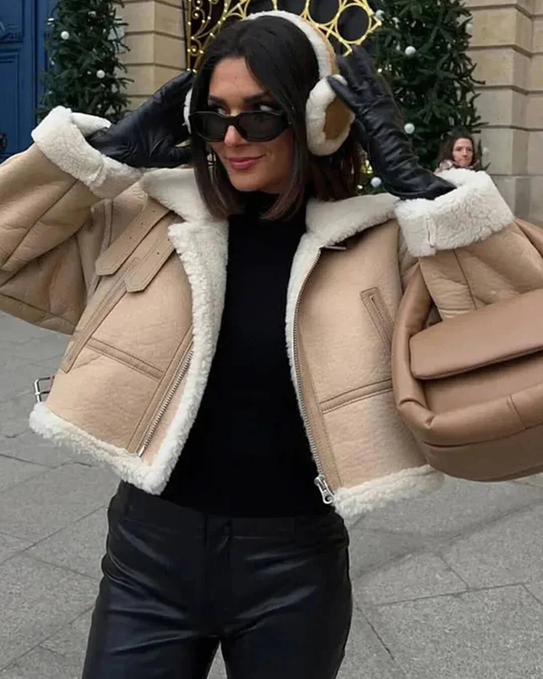 Suede Cropped Style Aviator Jacket for Women
