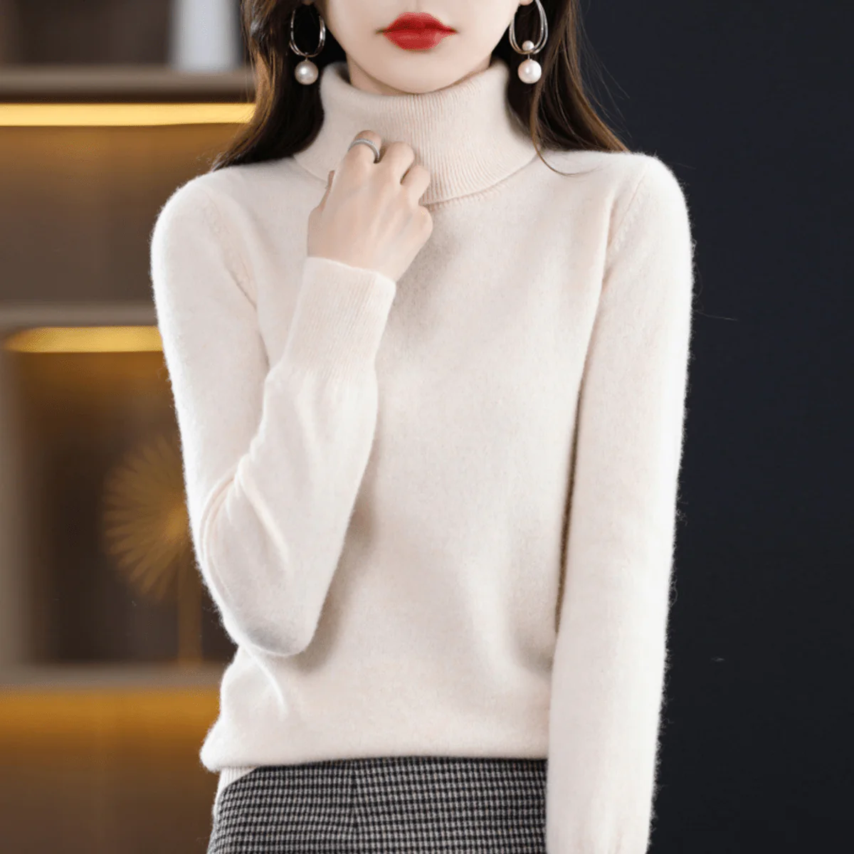 Knit Roll Neck Long Sleeve Jumper for Women