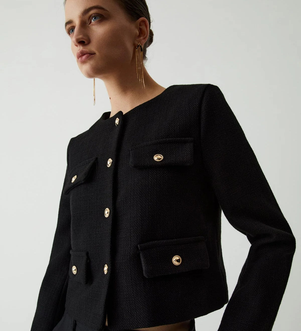 Cropped Textured Button-Up Jacket for Women