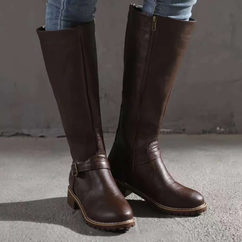 Faux Leather Knee-High Boots for Women