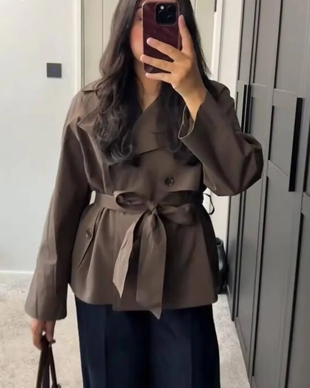 Short Double Breasted Trench Coat for Women