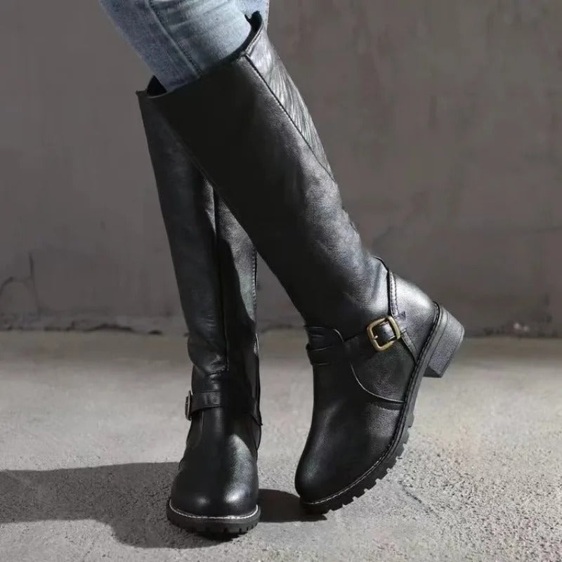 Faux Leather Knee-High Boots for Women