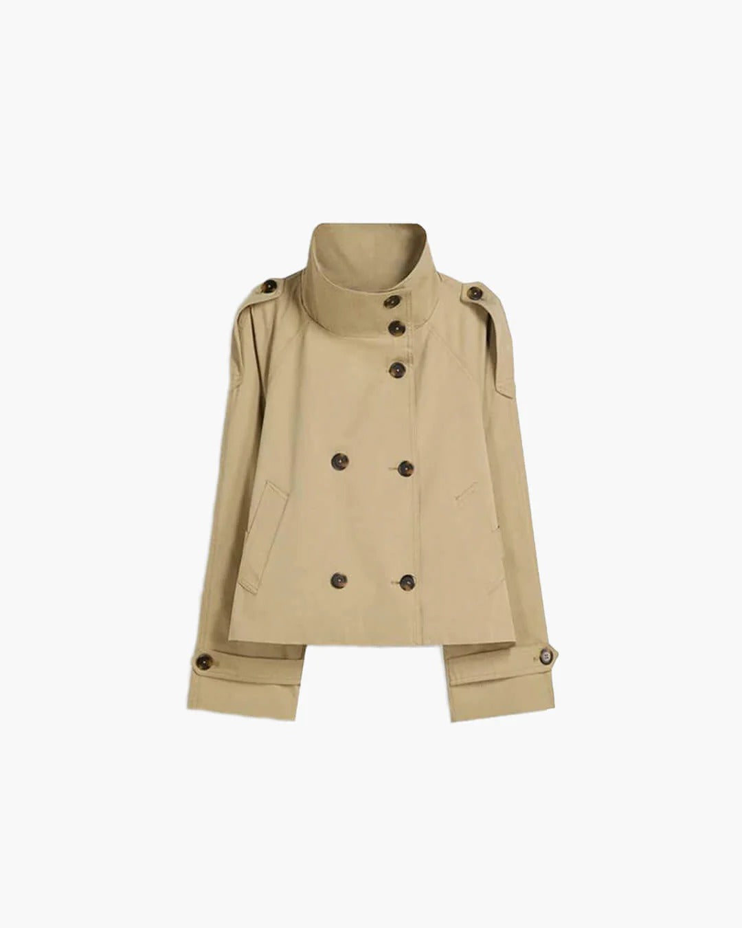 Belted Cropped Trench Coat with High Neck for Women