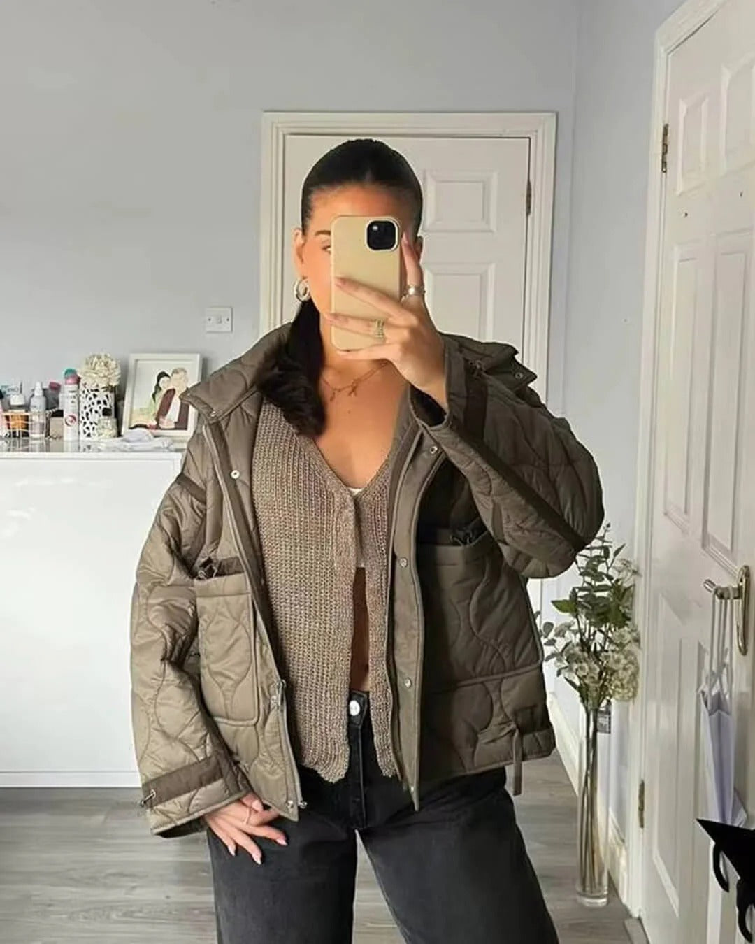 Quilted Jacket with Stand Collar for Women