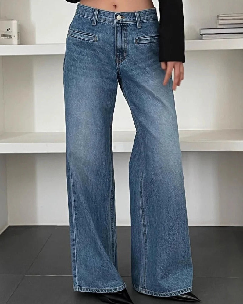 High Waisted Washed Straight Leg Jeans for Women