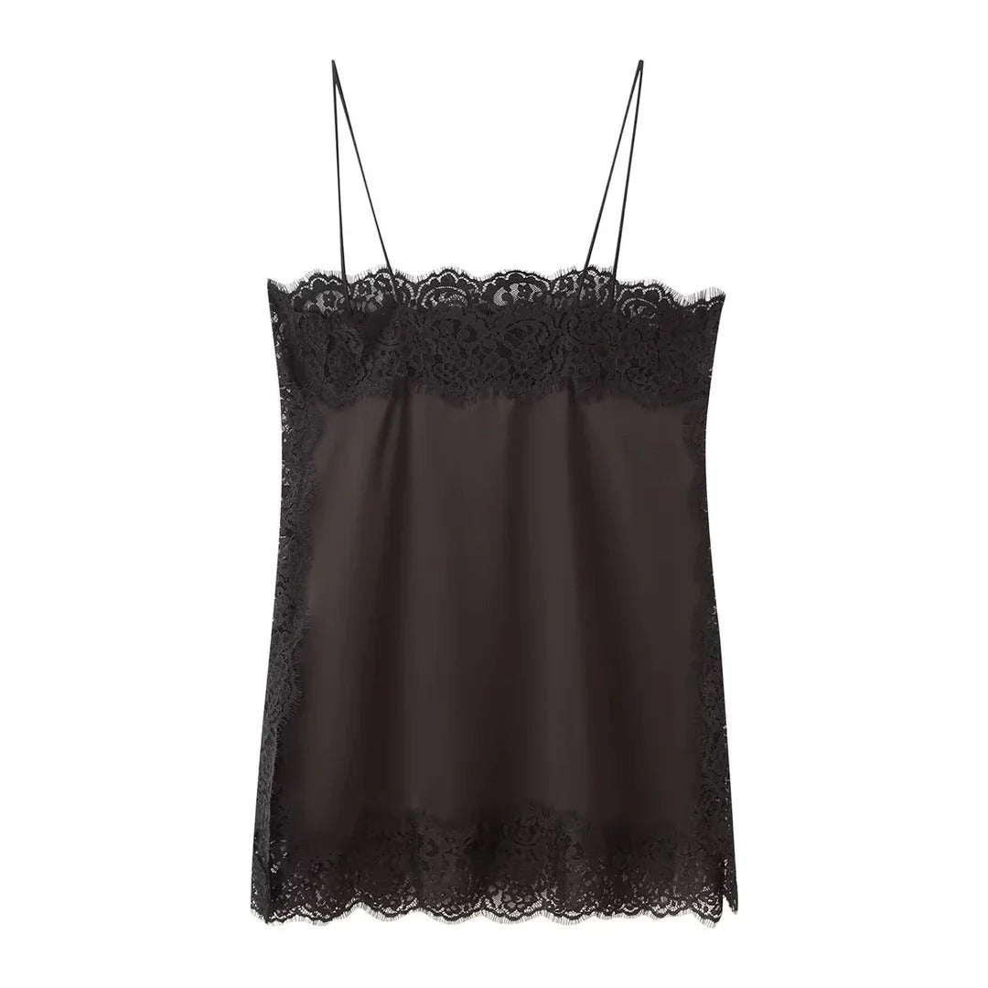 Satin Set with Lace Top and Midi Skirt for Women