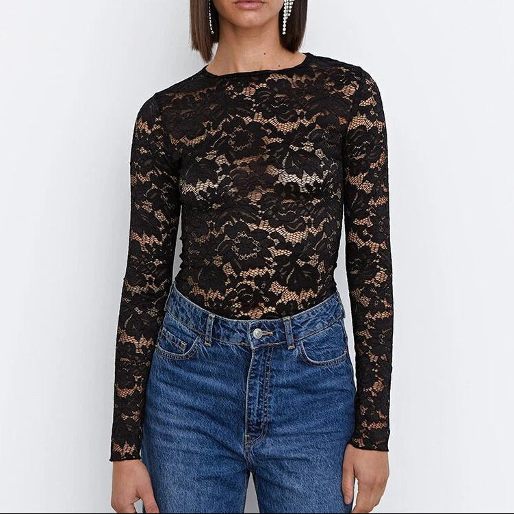 Floral Lace Long Sleeve Top for Women