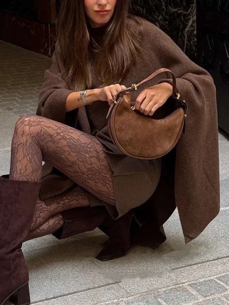 Oversized Crew Neck Knit Poncho for Women