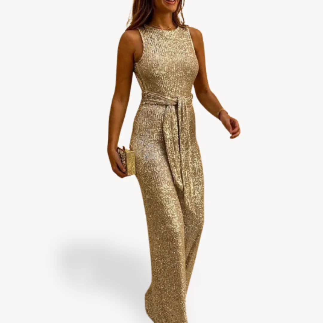Sequin Round Neck Party Jumpsuit for Women