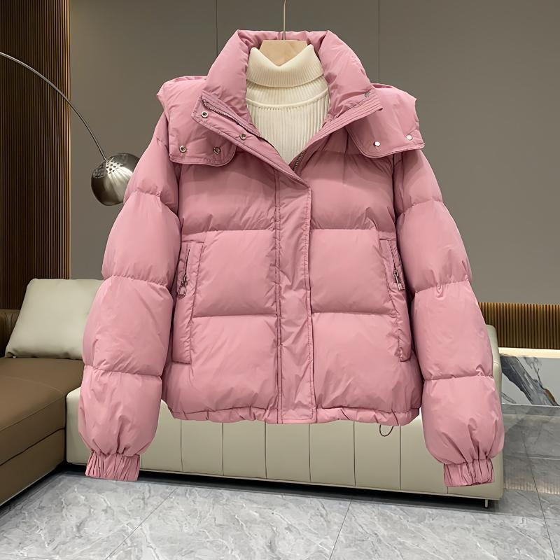 Hooded Puffer Jacket with High Neck for Women