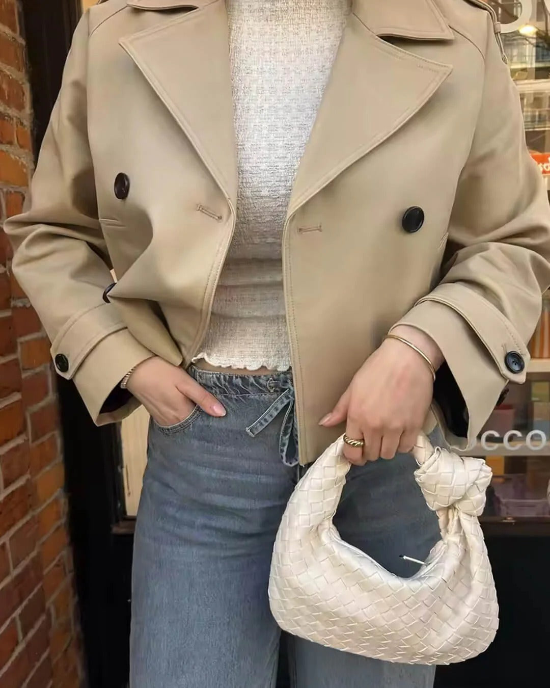 Short Double Breasted Trench Coat for Women