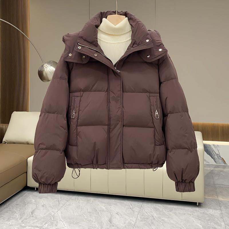 Hooded Puffer Jacket with High Neck for Women