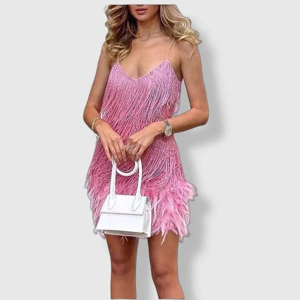 Sequin Feather Hem Slip Mini Dress for Women